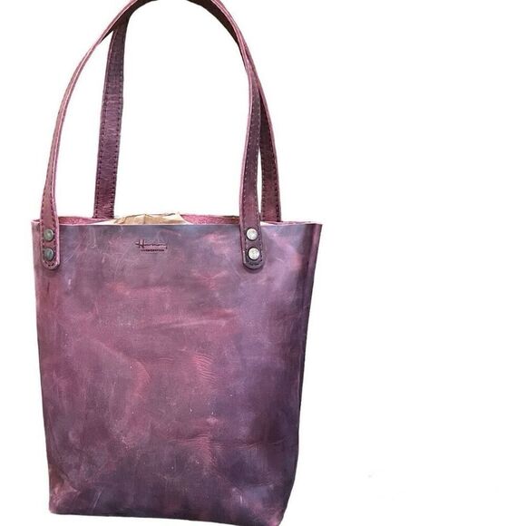 Full Grain Leather Tote in Wine - Picture 2 of 11